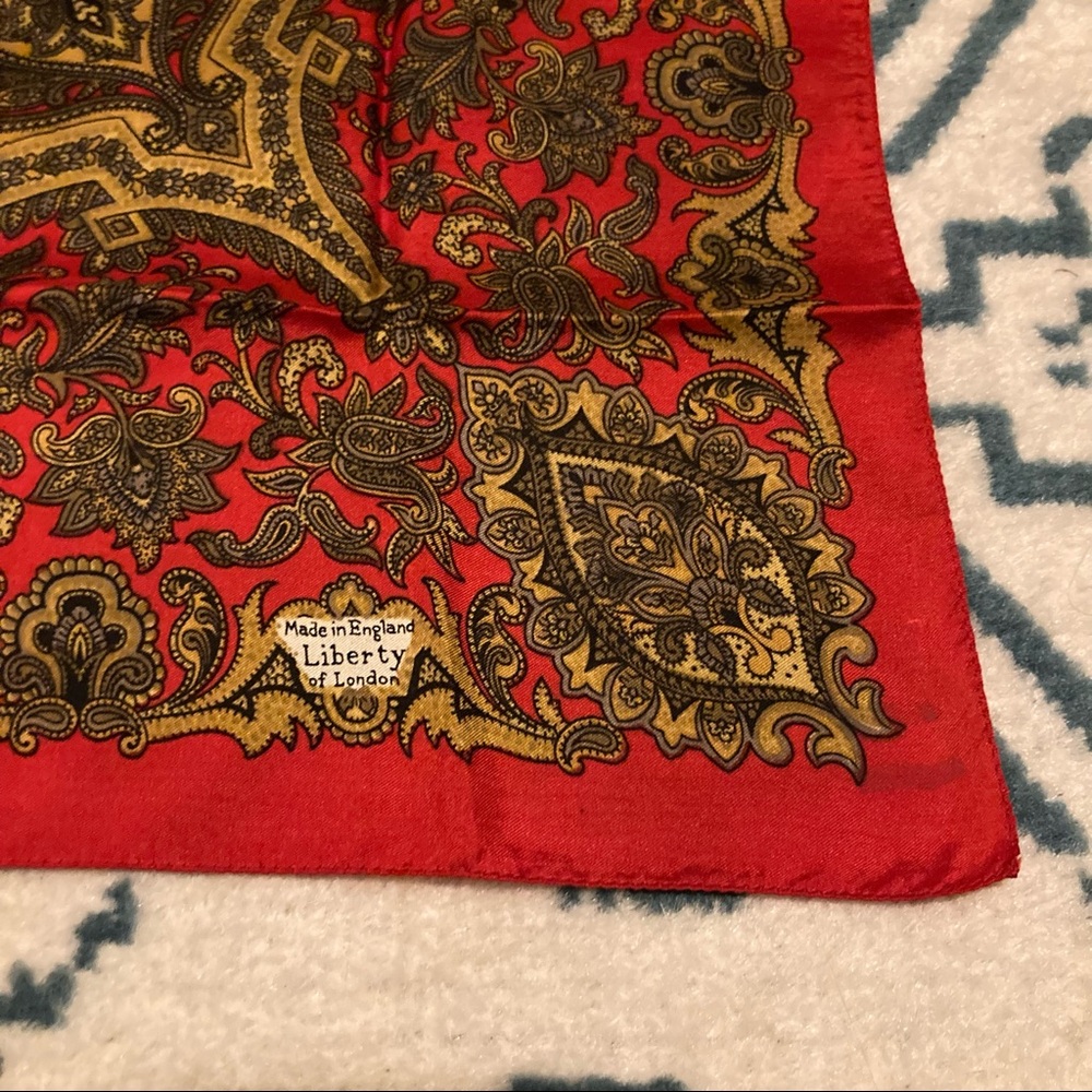 Liberty London Red Gold Silk Square Scarf - Picture 4 of 4